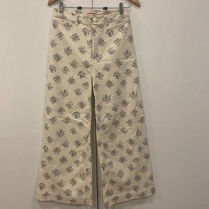 Rebecca Taylor Creme and Floral Wide Leg Jeans Size 28